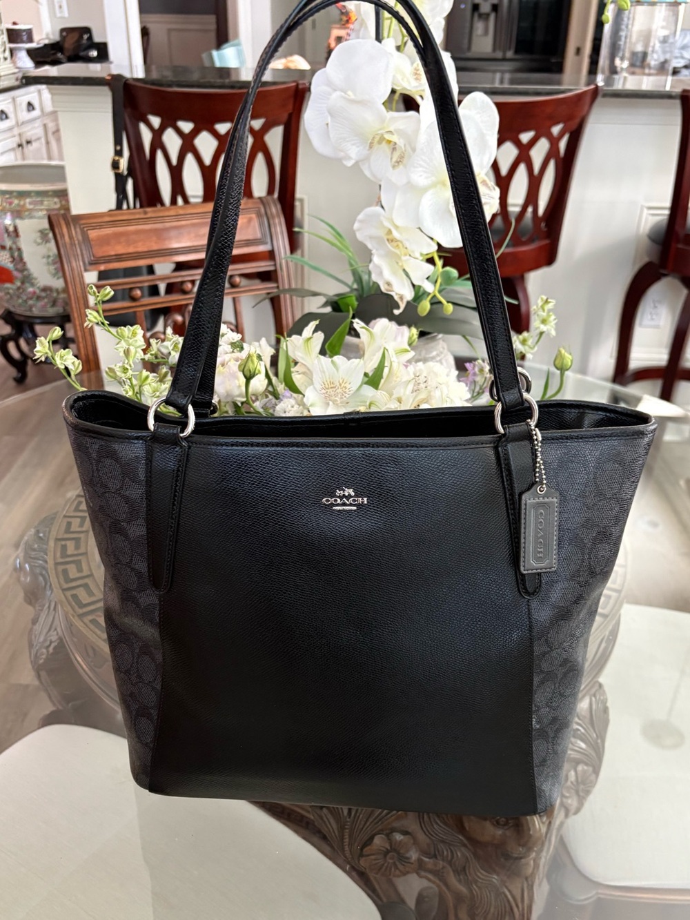 🖤🩶COACH BAILEY SAFFIANO LARGE TOTE/SHOULDER MONOGRAM BAG!🖤🩶